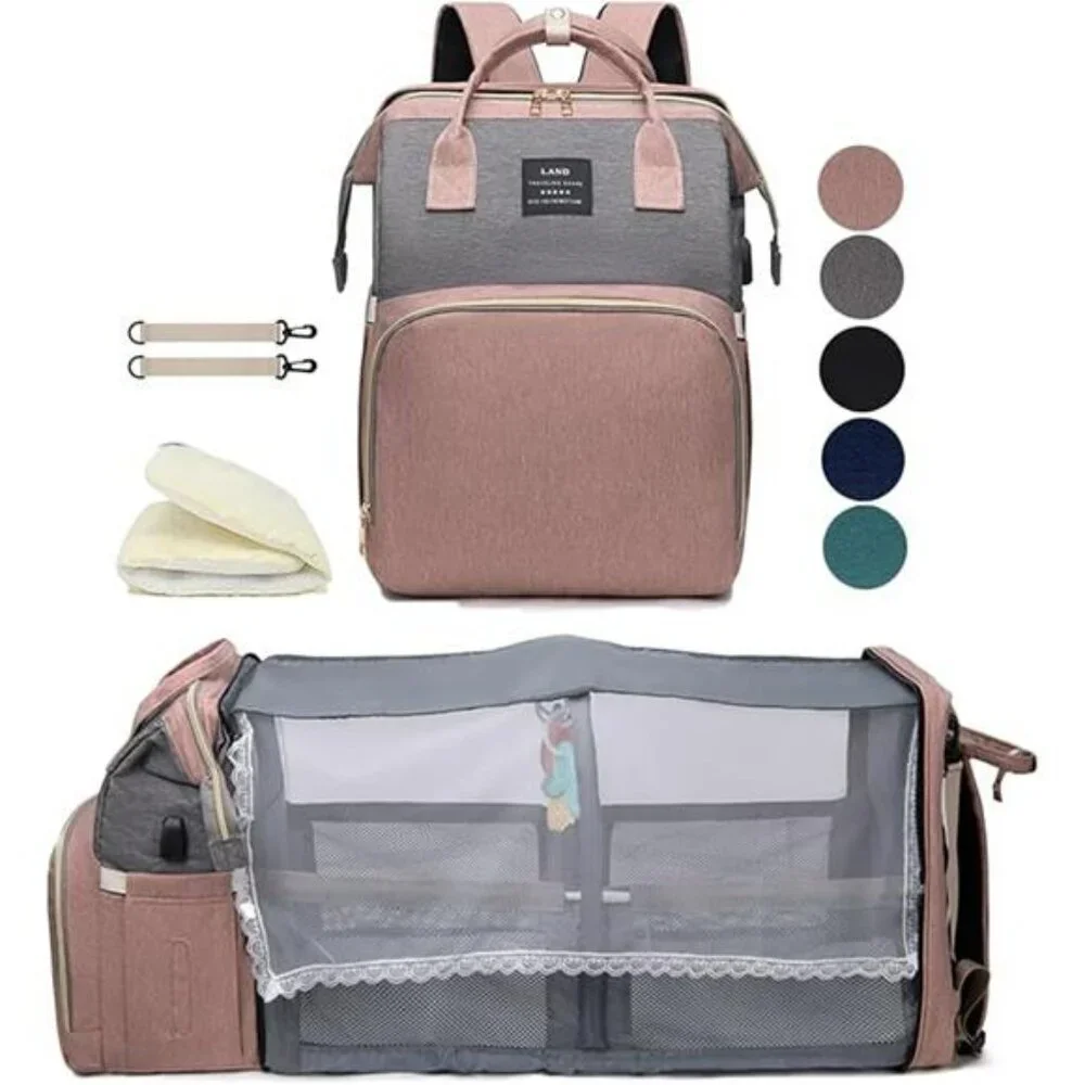 Large Diaper Bag Backpack with Changing Station Travel Baby Bag Pink for Girls